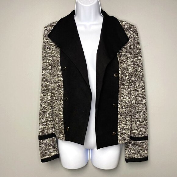 NWOT Calvin Klein Black and White Knit Open Front Women's Blazer Size 6 - Picture 1 of 5
